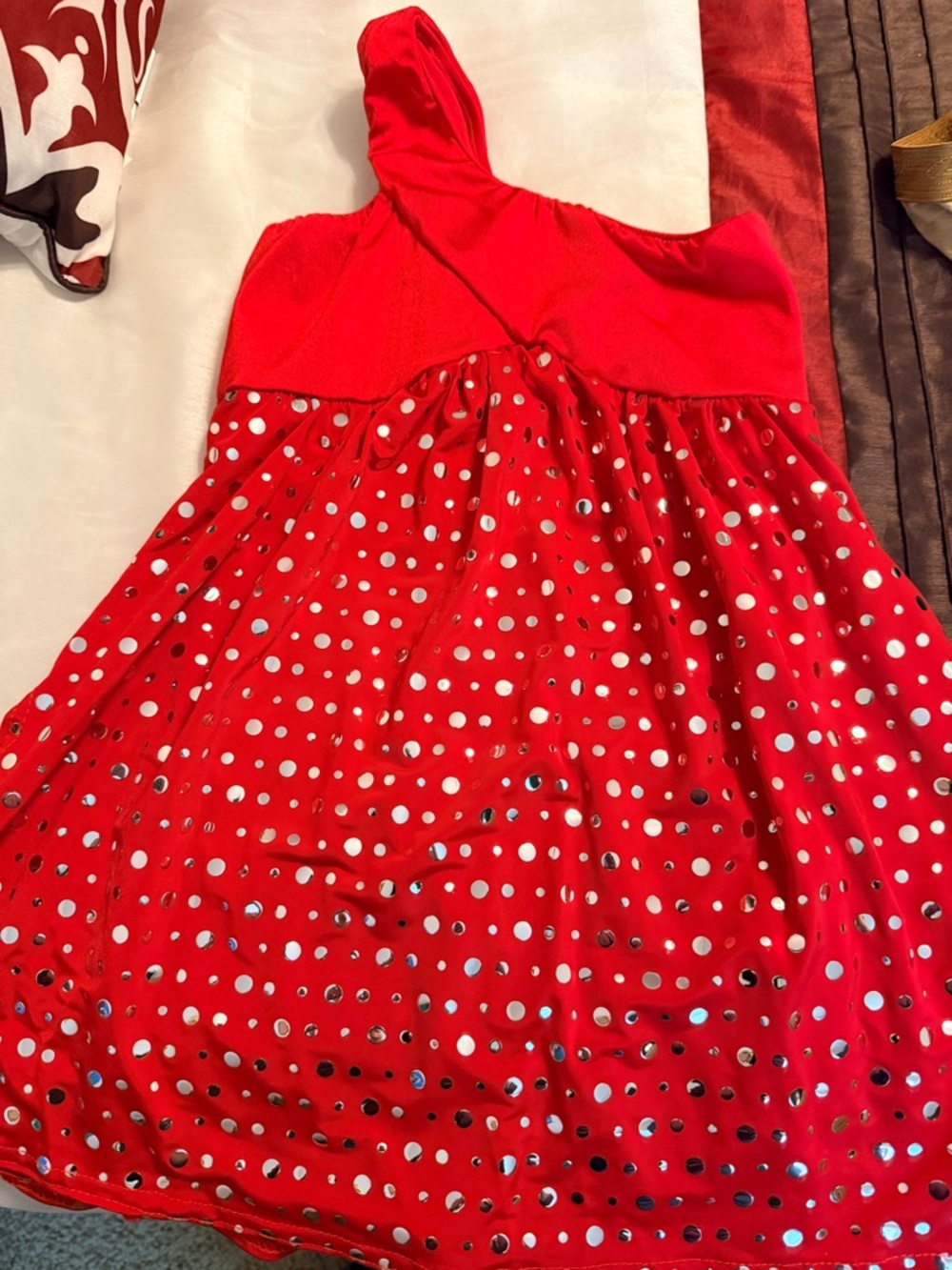 Girls Red Sequin Polka Dot Dance Dress w/ Attached Shorts + Capezio Tights